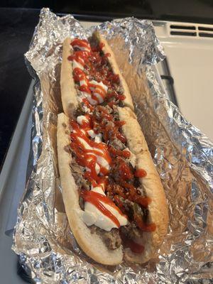 Cheesesteak, put on my own condiments at home.