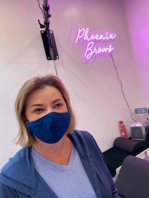 My mom immediately after her brow appointment