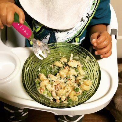 Learning how to use a fork!