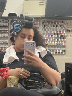 She kept walking away to go speak with her coworkers you can see in the photo the salon was empty, Only 3 people getting their hair done..