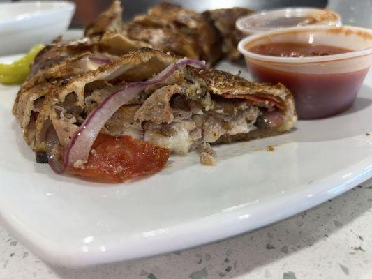 Garbage Stromboli, look how perfectly thin!