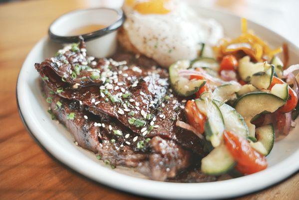 Rice Bowl with Beef Tocilog. The grilled prime beef short ribs were sweet, tender, and beautifully charred.