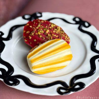 Coco mango pandan and cherry pistachio matcha madeleines