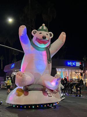 Polar Bear Cold Air Balloon Float from Tyecat Solutions LLC in the city of Palm Springs Festival of Lights Parade 2024