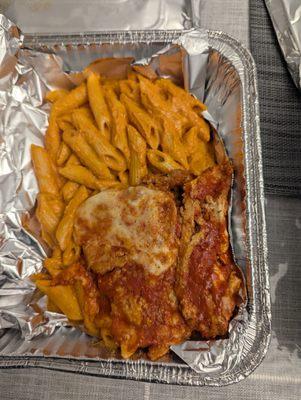 Leftover penne la vodka and chicken Parm