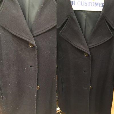 Before and after photo of a wool coat