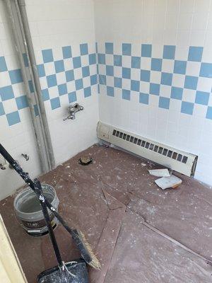 Bathroom renovation in a school.