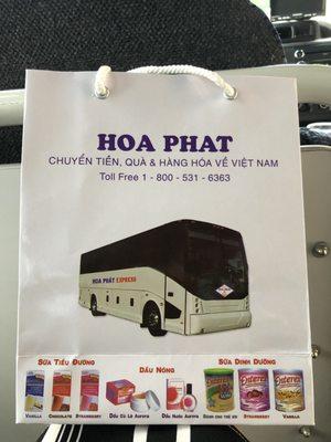 The foods bag I received when using the Hoa Phat bus