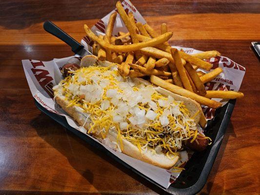 Footlong chili cheese dog and straight fries