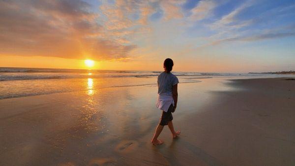 Seaside sunset walk