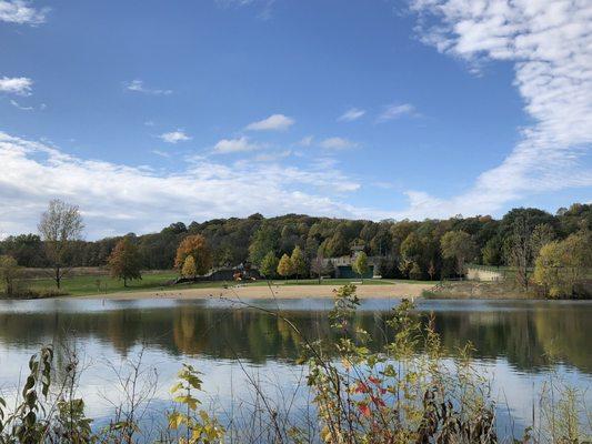 Geese like to gather and swim here. Some humans have enjoyed that too (though not necessarily in mid October).