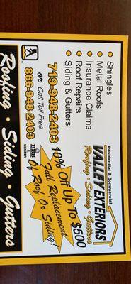 Coupon for full roof replacement.