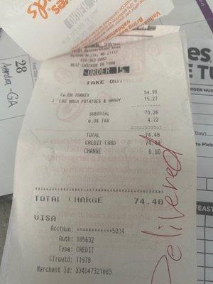 Receipt for food Oder with terrible quality