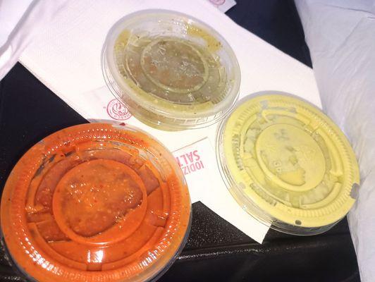 Salsas..creamy green jalapeño salsa on right pretty good.