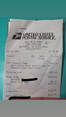 passport receipt and time stamp