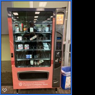 Our vending machine is located in the FAC across from the ID Center.