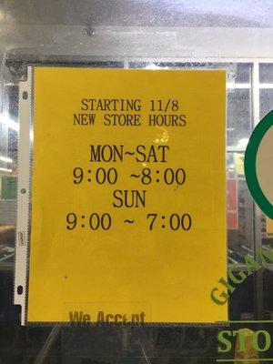 NEW STORE HOURS NOVEMBER 2021
