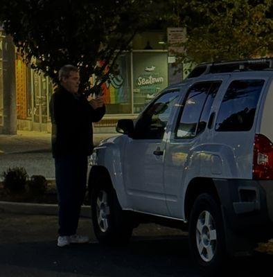 Man hides in the dark, emerging suddenly to produce fines.