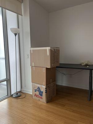 Boxes and assembled desk