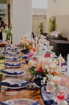 Our beautiful tables. YA Catering worked seamlessly with our wedding coordinator and florist. It was perfect!