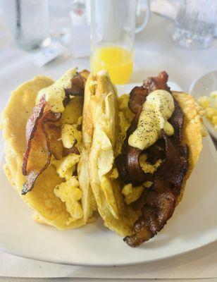 Pancake Tacos with bacon (added my own black pepper)