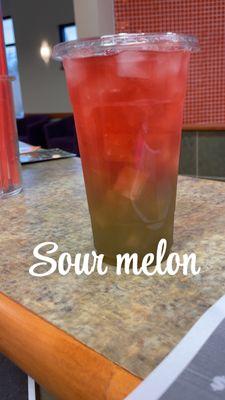 Sour melon green apple tea at the bottom watermelon at the top for the perfect sweet and sour with a cool look