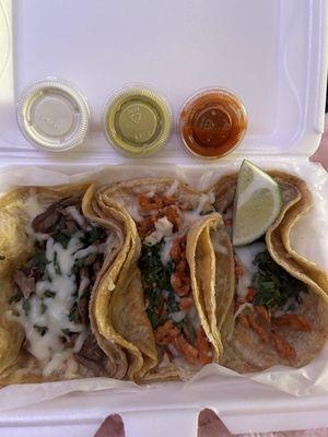 Steak and chicken tacos