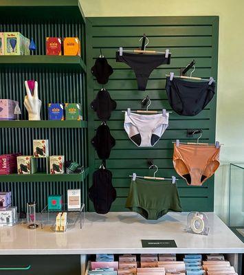 display of reusable underwear and pads