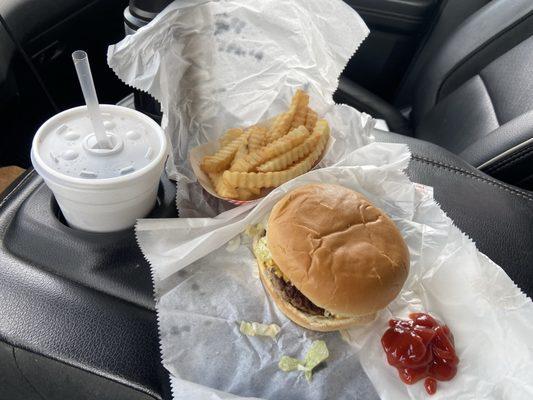 #2 Cheeseburger Combo with Fries and drink .