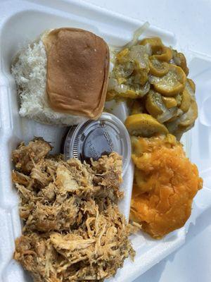Bbq turkey, squash, mac n cheese