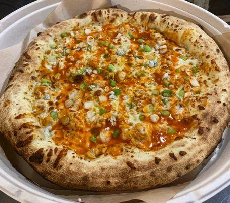 Featured Pie: Buffalo Chicken with house-made Buffalo and smoked blue cheese crumbles