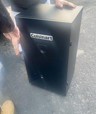 The hole doesn't seem so bad in the photo but trust me, it's that bad. The hole was punched all the way through!