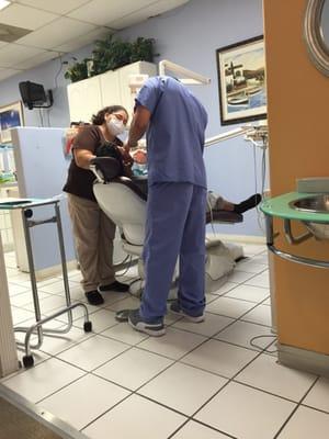 About to get his teeth cleaned