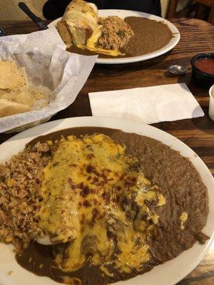 Treja's dinner with a beef enchilada, cheese enchilada and tamale. It was mediocre at best. My husband had the beef fajita chimichanga