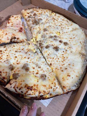 Both pizzas had so much cheese and undercooked. Breakfast wasn't really a "Breakfast" pizza. $38 to just put in the trash!