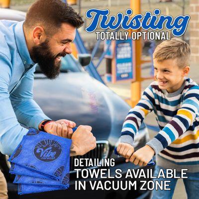 Free Towel and Glass Clean at Vacuum stations.