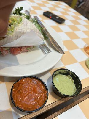 Harrisa and tzatziki sauces