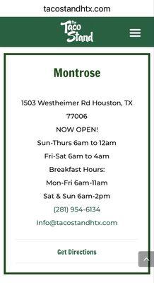 Now open! Hours for Montrose