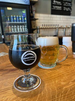 Left - Port Barrel-Aged Beer (Rocket to the Moon) Right - Lager (Starve Hollow)