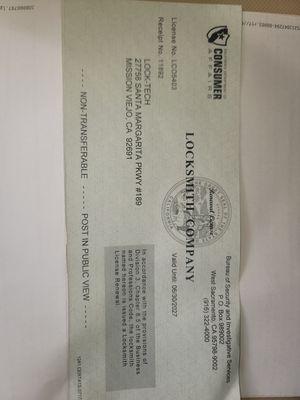 State of California locksmith license