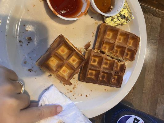 Very burnt mini waffles. $10 for these.