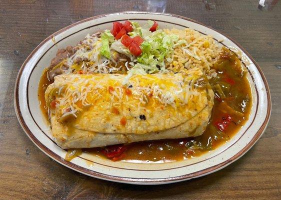 Chicharrones burrito w/ rice and beans