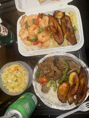 Pepper Steak over rice, shrimp over rice