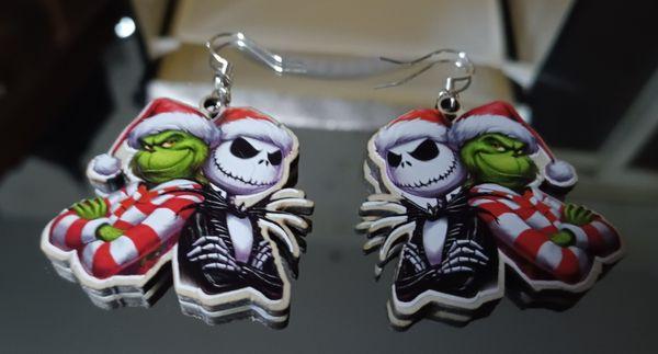 Laser cut full color earrings with hypoallergenic hoops.