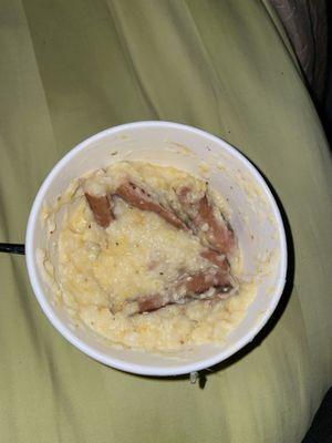 Cheese grits with smoke sausage I was surprised when I arrived at work to eat breakfast before seeing pts