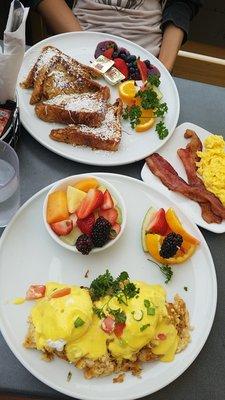 Crab Benedict with fruit and coconut French toast