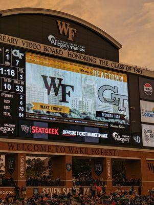 Video board. Wake Forest vs Georgia Tech football. September 23, 2023.