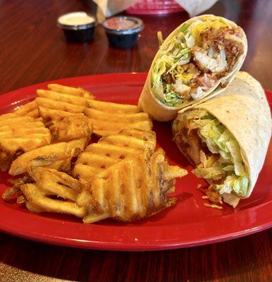 Waffle Fries and Bacon.Chicken Wrap