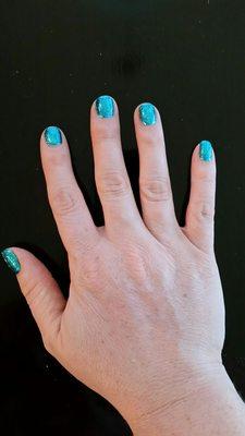 Shellac nails August 2017 by Fon.  Love the color and how clean she kept my fingers around the actual nails.