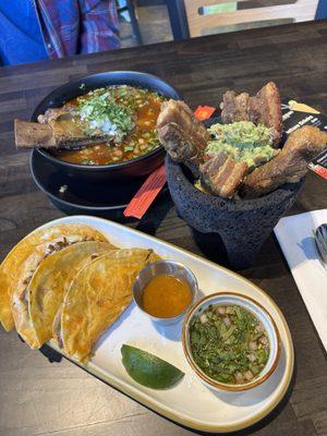 3 birria tacos, short rib birria ramen and chicharrones.